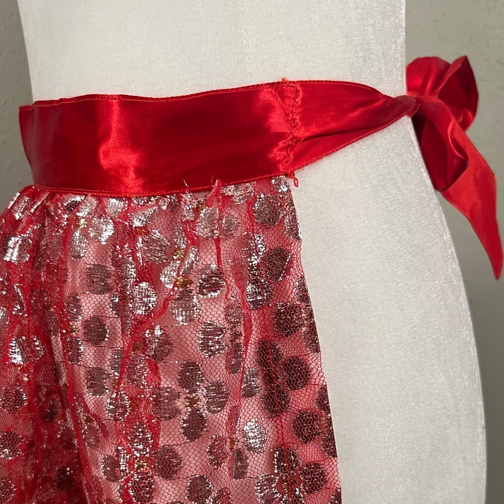 Darling VTG Apron sheer red metallic polka dot ribbon tie Christmas vintage - Picture 5 of 7